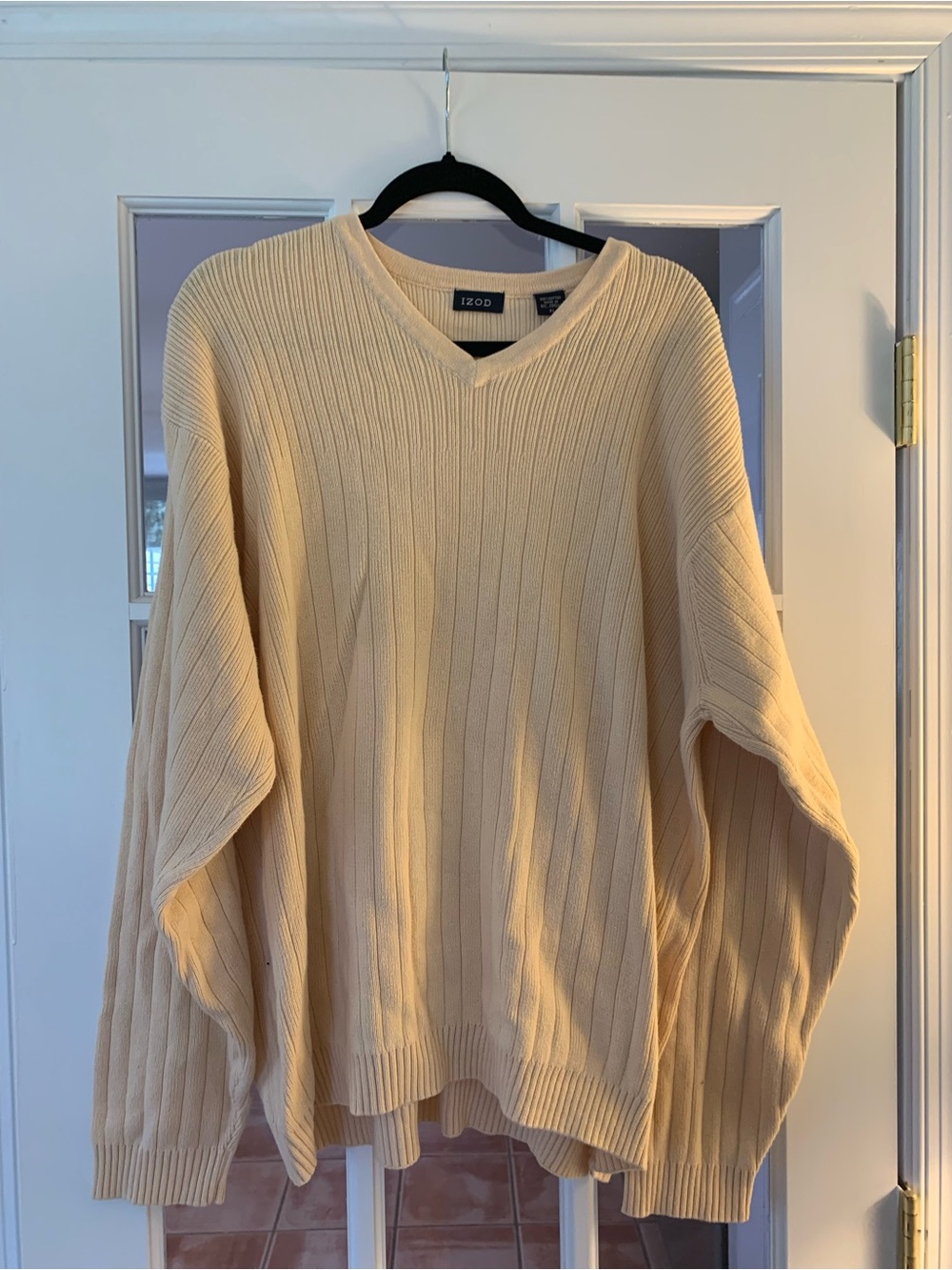 Vintage 1990s 100% cotton pale yellow IZOD sweater v-neck size XL EUC
